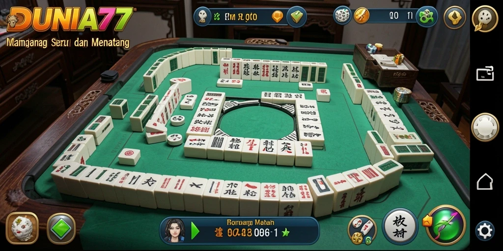 Gameplay Mahjong yang menarik di DUNIA77 dengan level menantang.